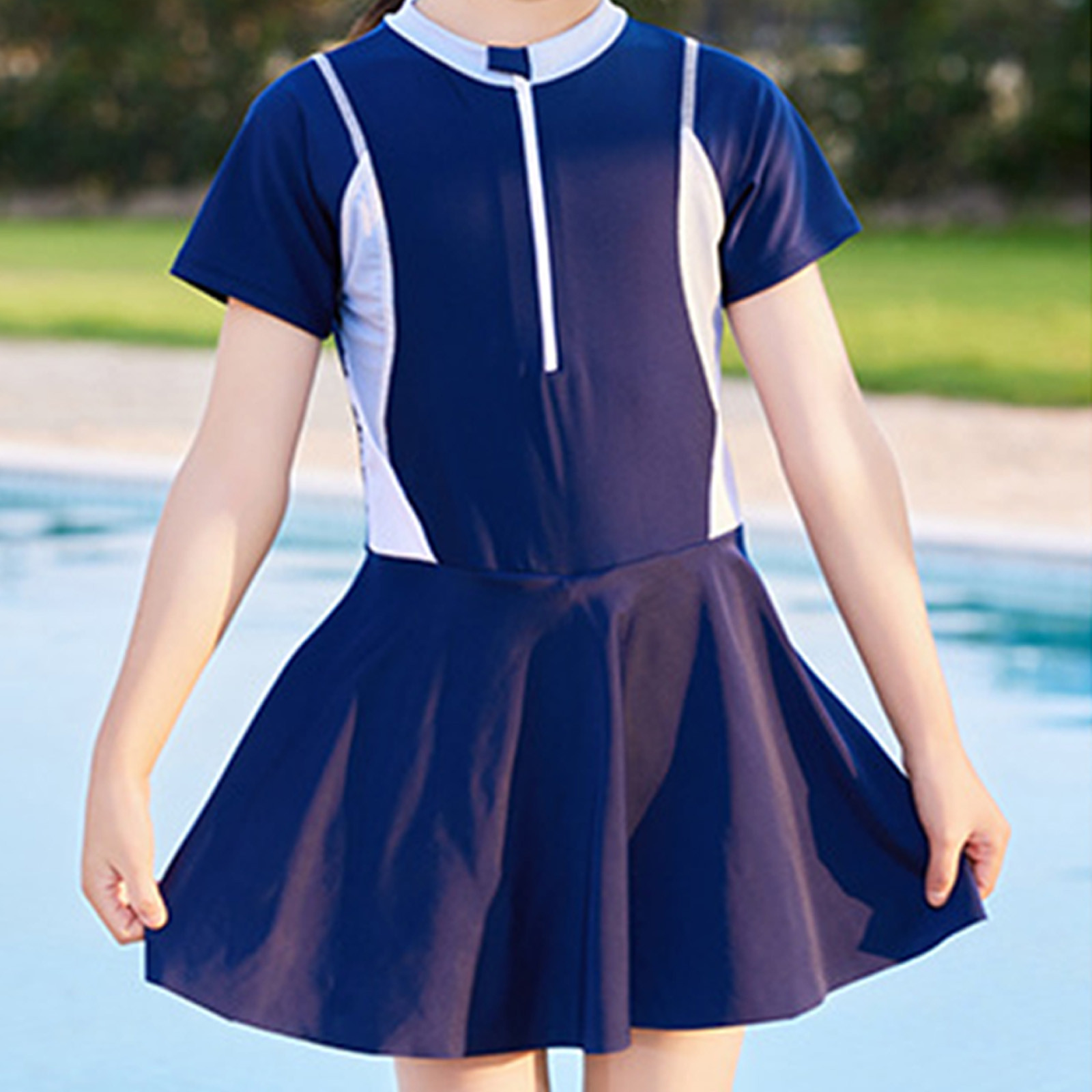 Kayannuo Girls Long Sleeve Rashguard UPF 50+ kids Swimsuits Young 2-8 Years Old Girl's Swimsuit Student Swimming Training Swimsuit Beach Vacation Swimsuit (3-11 Years Blue)
